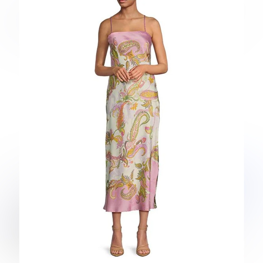 NWT Gianni Bini Sara Paisley Printed Satin Midi Slip Dress